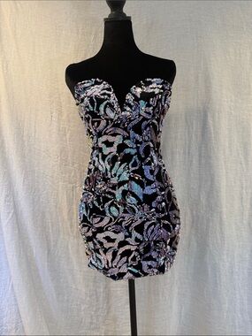 Kaylee Kollection Strapless Sequin Mini Dress with Iridescent Sequins size S